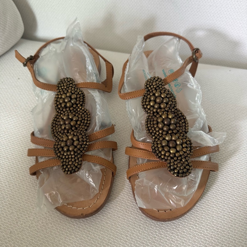 boden leather beaded flat sandal size 39